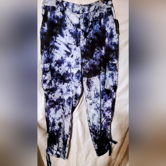 INC..Blue and Black Tie-Dye Cargo Joggers Satin Pants.. NWT tie-dye. - Picture 1 of 11